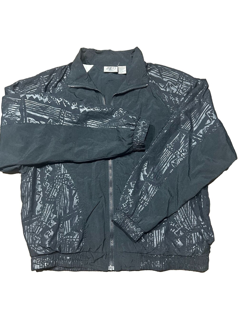 Vintage BP Windbreaker Jacket Mens M Black Gray Abstract 80s 90s Made Hong Kong